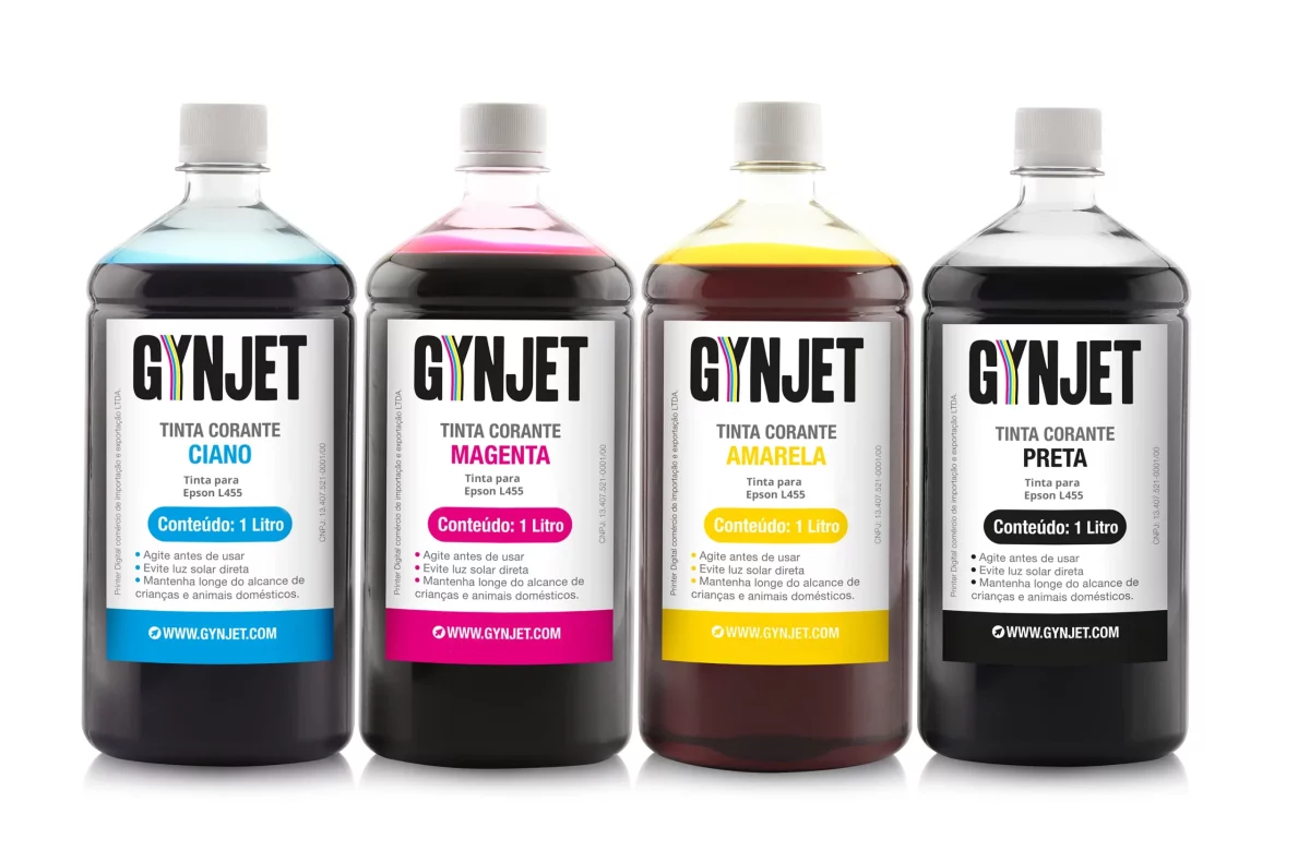 Kit 4 Cores Tinta Corante Epson L455 - Gynjet Goiânia