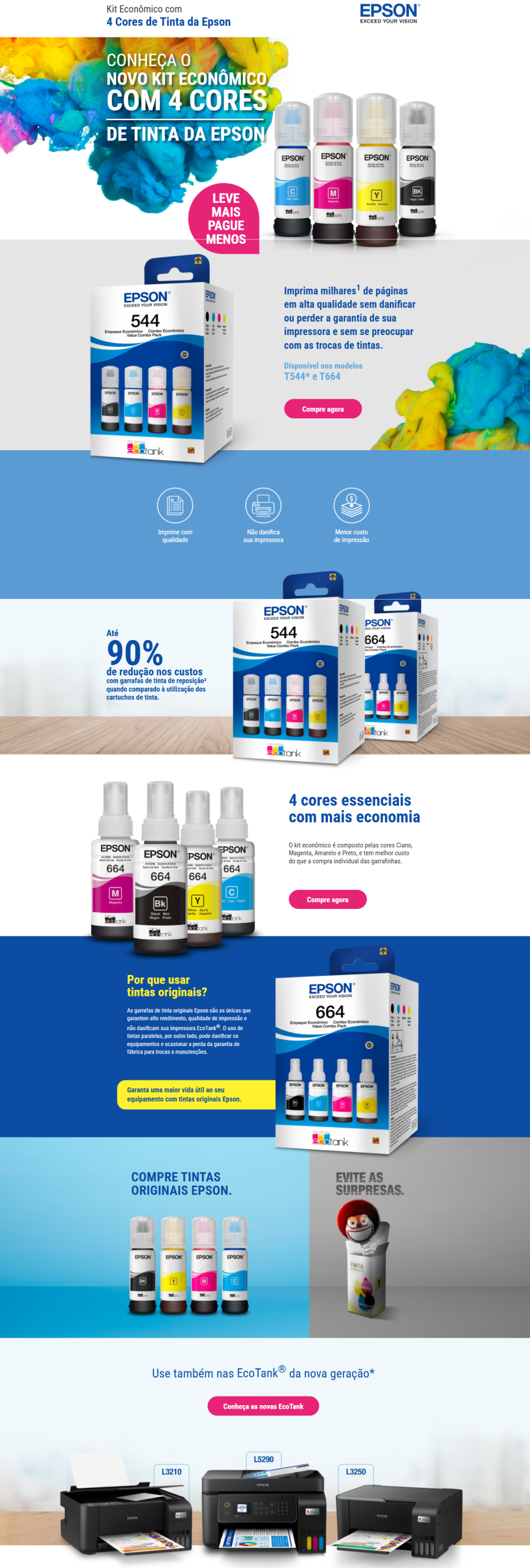 Tinta Epson 544 para Impressoras EcoTank em Goiânia