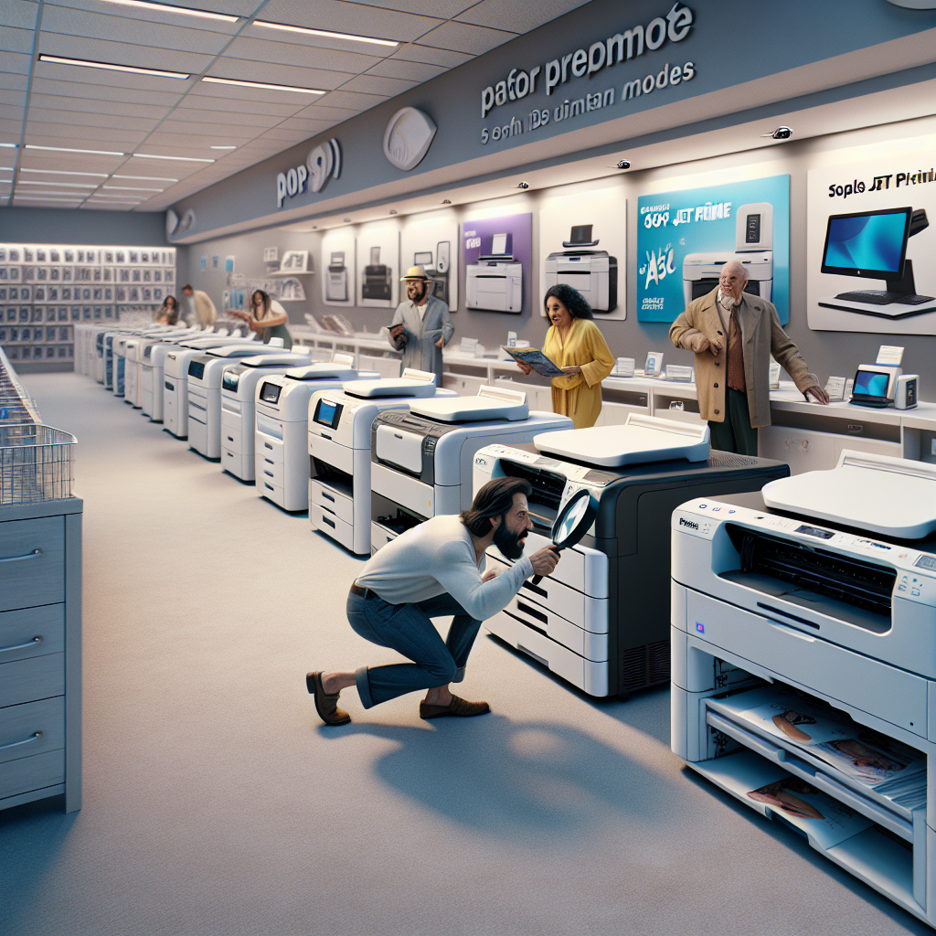 A detailed visual of different DTF printers available in Goiânia, highlighting models like Jet Prime, pro models, and A3 Oven inside shops such as Comercial Mix Silk & Sign and Formato Soluções Digitais.