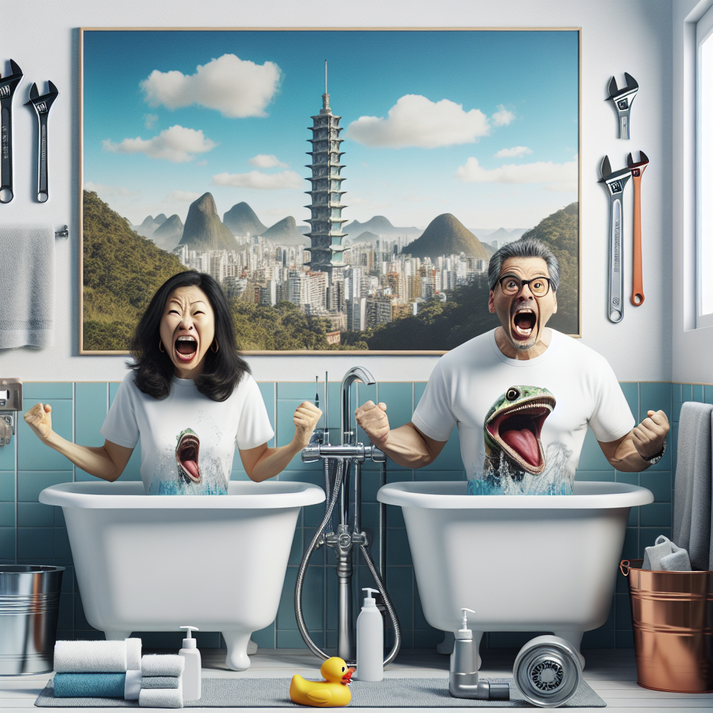 A vibrant image showcasing white t-shirts being transformed into colorful, artistic fashion pieces using DTF printing, set against a backdrop reminiscent of Goiânia.