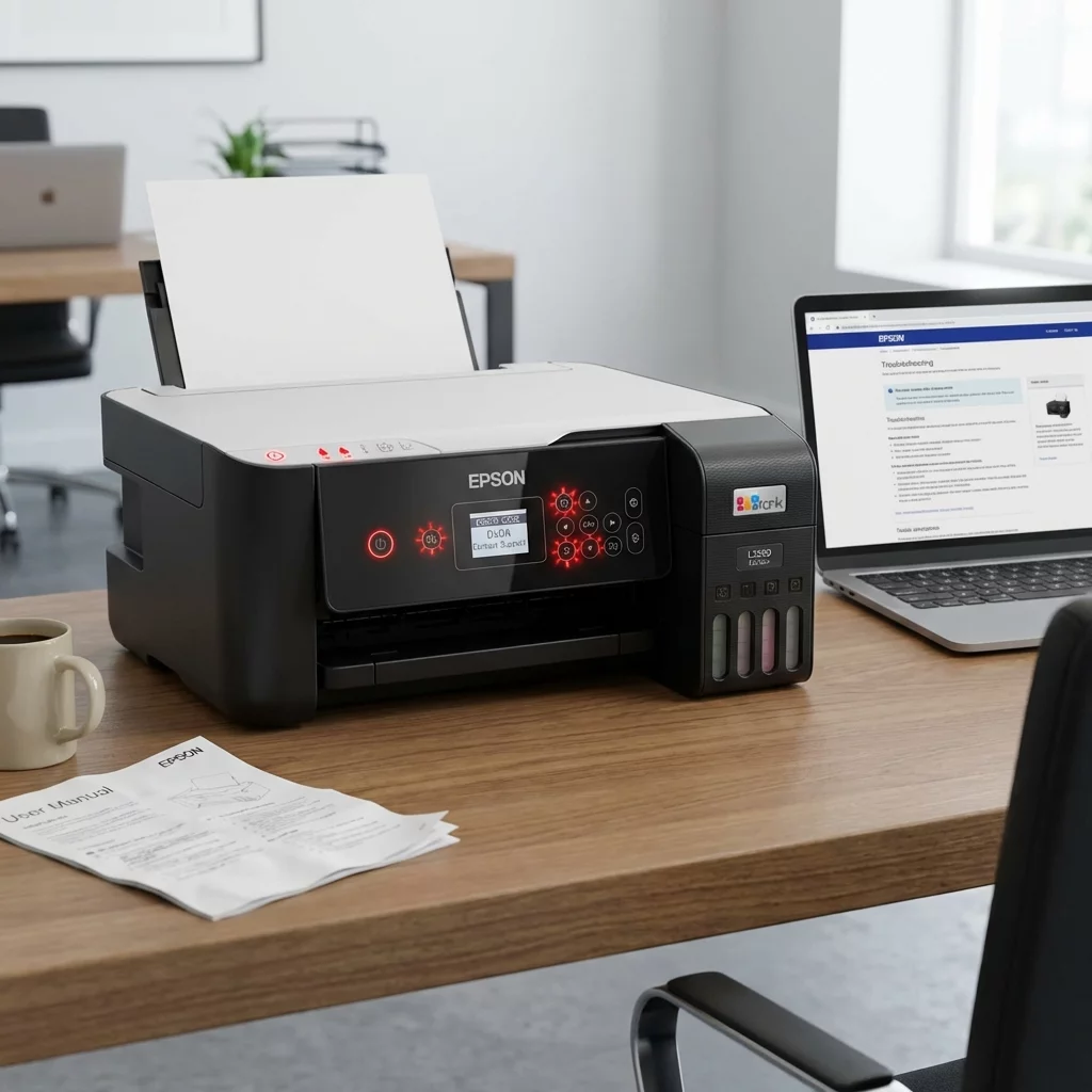 Impressora Epson L3250 em estado de erro com luzes vermelhas