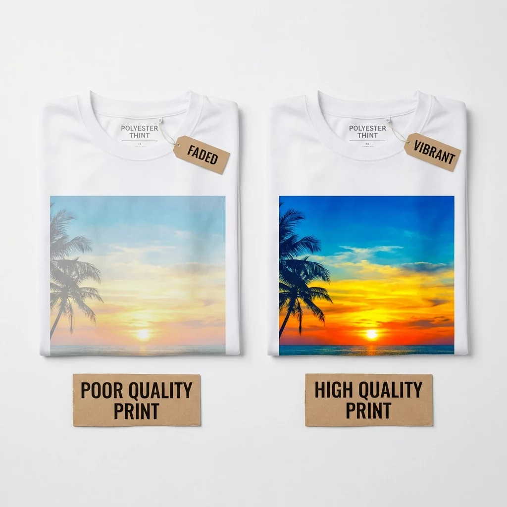 Comparacao de camisetas com sublimacao fraca vs vibrante