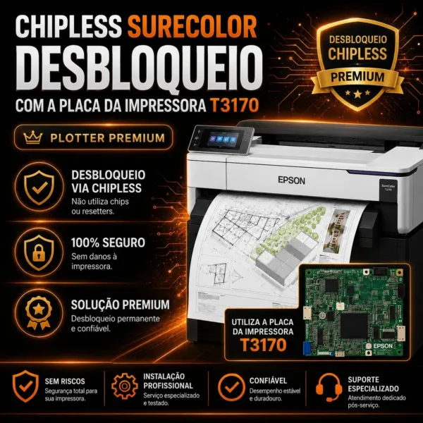 Desbloqueio Chipless Epson SureColor T3170 (Plotter A1) | Comprar em Gynjet