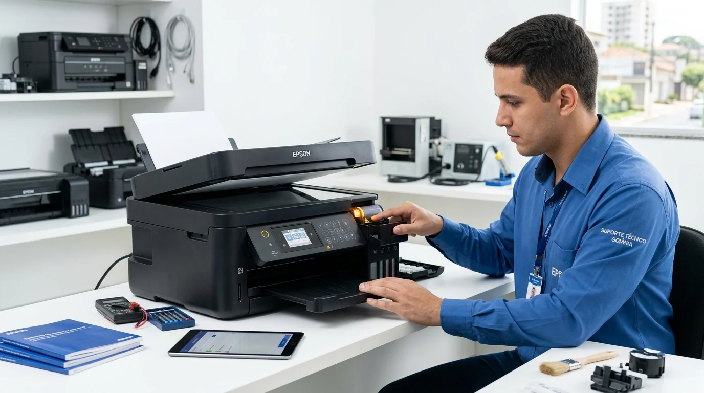 Erro crítico: impressora Epson piscando? Solução em Goiânia