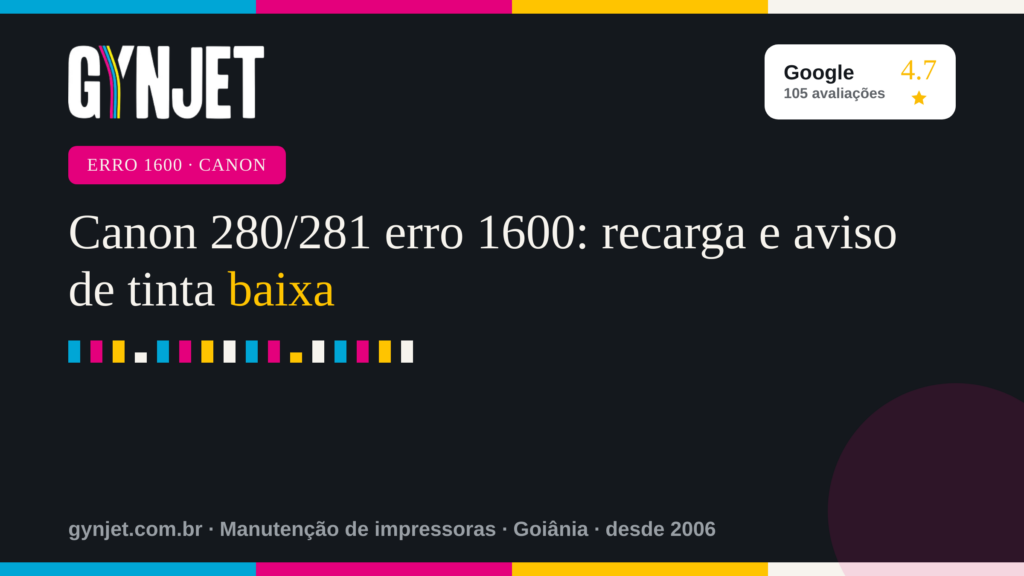 Canon 280/281 erro 1600: recarga e aviso de tinta baixa