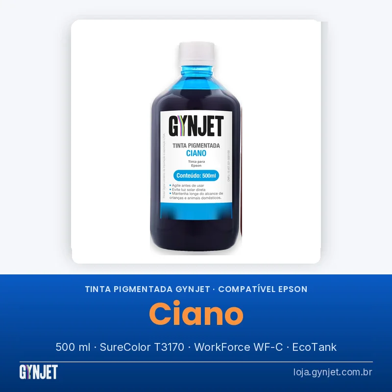 Frasco de tinta pigmentada compatível GYNJET ciano de 500 ml, para Epson SureColor T3170, WorkForce WF-C e EcoTank