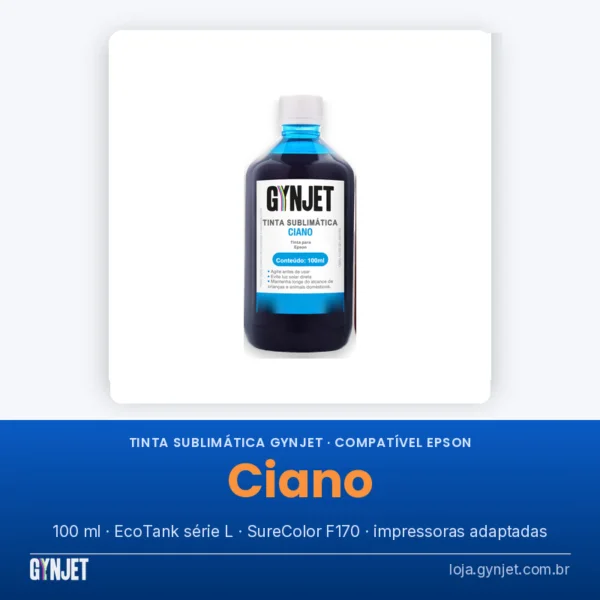 Frasco de tinta sublimática compatível GYNJET ciano de 100 ml, para Epson EcoTank e SureColor F170