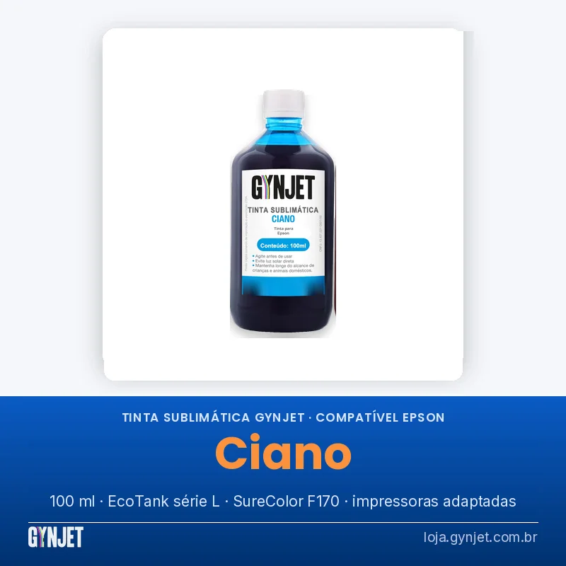 Frasco de tinta sublimática compatível GYNJET ciano de 100 ml, para Epson EcoTank e SureColor F170