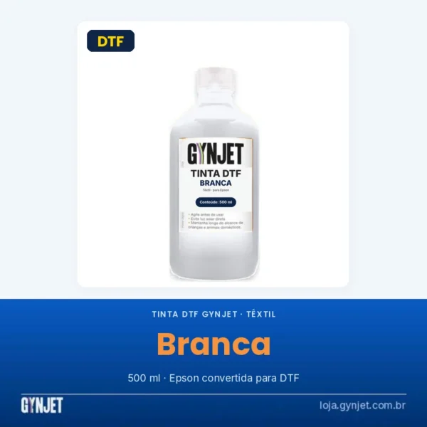 Tinta DTF GYNJET Branca 500 ml para impressora Epson convertida para DTF