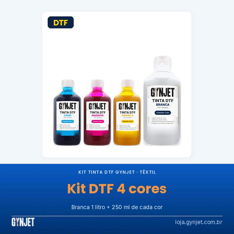 Kit de tinta DTF GYNJET com branca, ciano, magenta e amarela para Epson