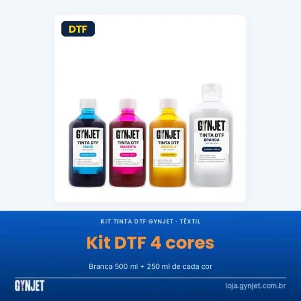 Kit de tinta DTF GYNJET com branca, ciano, magenta e amarela para Epson